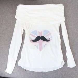 off shoulder mustache union jack graphic top